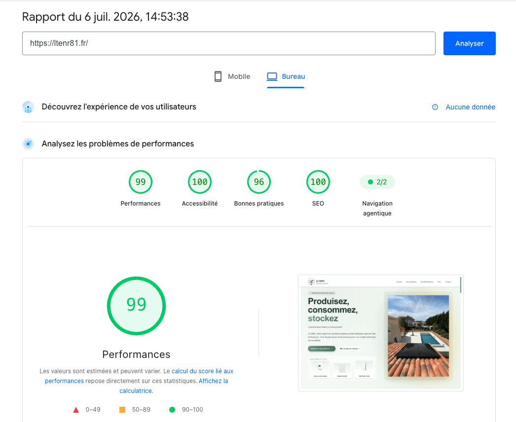Performance SEO LT ENR - Score PageSpeed Desktop