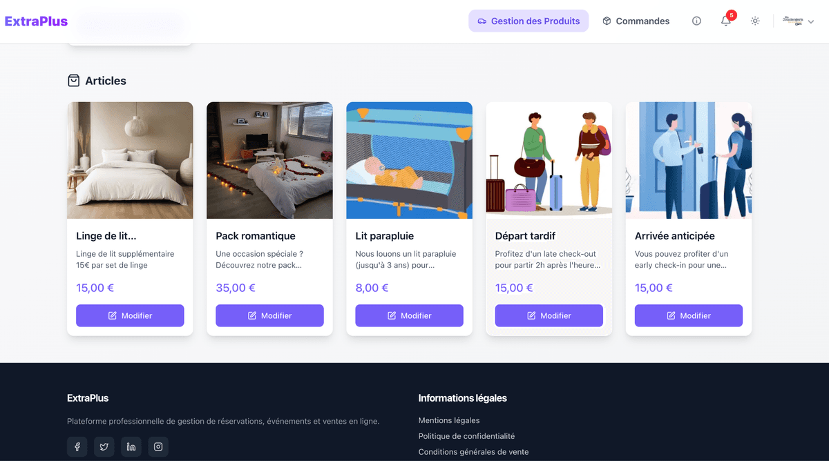 ExtraPlus - Plateforme e-commerce d'extras